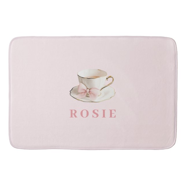 Alfombrilla De Baño Elegante Coquette Preppy Té Rosa con Bow (Anverso)