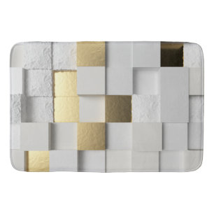 Alfombrilla De Baño Elegante Cubo muro arte 3D - blanco y oro