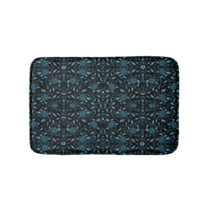 Alfombrilla De Baño Elegante Damasco negro y Verde azulado