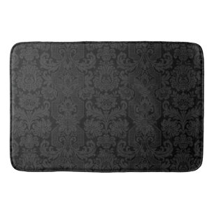 Alfombrilla De Baño Elegante Damasco Victoriano Negro Ornate