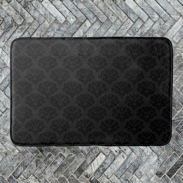 Alfombrilla De Baño Elegante Damask Ornate Victoriano Negro (Subido por el creador)