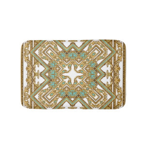 Alfombrilla De Baño Elegante diseño barroco dorado, ornamental.