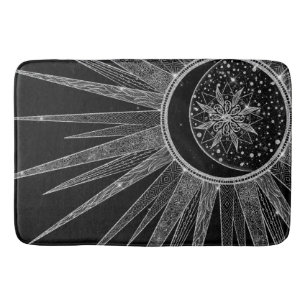 Alfombrilla De Baño Elegante diseño negro de luna de sol plateado Man