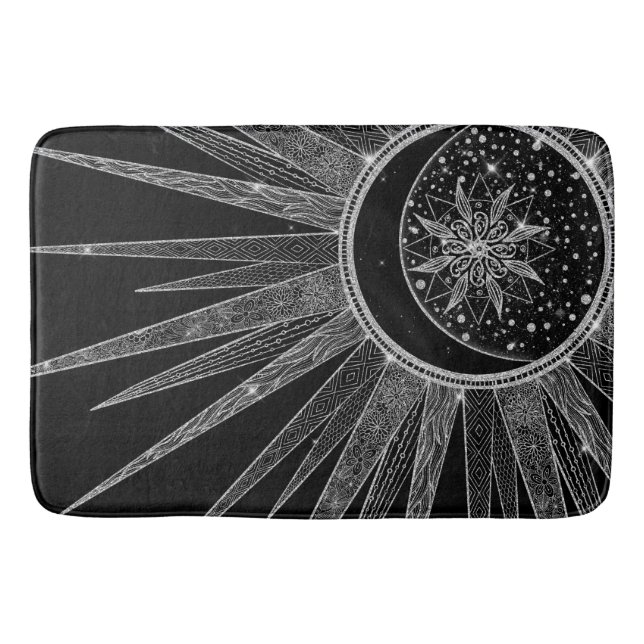 Alfombrilla De Baño Elegante diseño negro de luna de sol plateado Mand (Anverso)