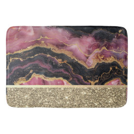 Alfombrilla De Baño Elegante dorado brillante mármol negro burdeos