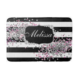 Alfombrilla De Baño Elegante estampado blanco negro Diamante Mat de ba