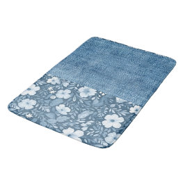 Alfombrilla De Baño Elegante estilo botánico azul falso negro