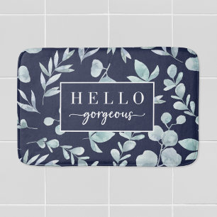 Alfombrilla De Baño Elegante Eucalipto Acuarela Hola Hermosa