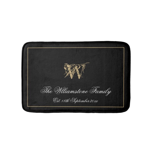 Alfombrilla De Baño Elegante familia Monograma Apellido Boda recién ca (Anverso)