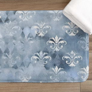 Alfombrilla De Baño Elegante Fleur-de-Lis - Azul vintage francés