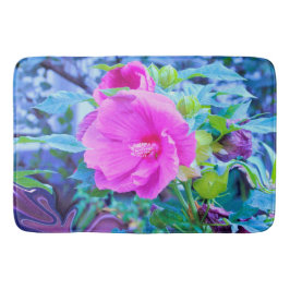 Alfombrilla De Baño Elegante flor rosa hibiscus con floaje Aqua