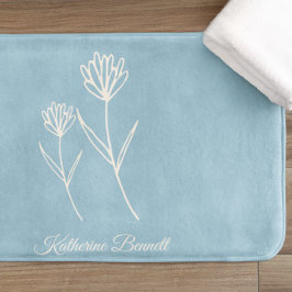Alfombrilla De Baño Elegante Flor Simple de Azul Polvoriento