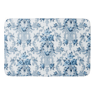 Alfombrilla De Baño Elegante floral rococó azul y blanco francés