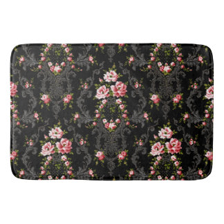 Alfombrilla De Baño Elegante fondo rococó floral-negro francés