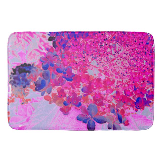 Alfombrilla De Baño Elegante Fuchsia e Hidrangea Luminosa Azul Oscuro (Anverso)