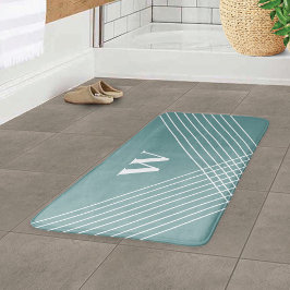 Alfombrilla De Baño Elegante Geométrico de Moda Monograma Azul Verde O
