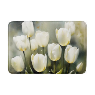 Alfombrilla De Baño Elegante grupo de tulipanes blancos en un jardín s