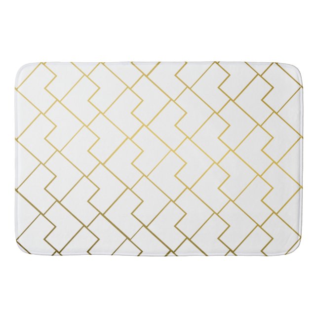 Alfombrilla De Baño Elegante Moda Geométrica Oro Blanco (Anverso)