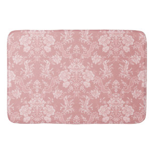 Alfombrilla De Baño Elegante Moda romántica Damasco floral-Pastel rosa