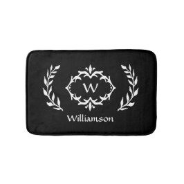 Alfombrilla De Baño Elegante Moderno Monogramado Moda Wreath Blanco Ne