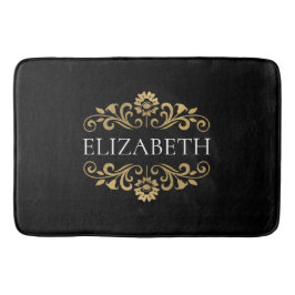 Alfombrilla De Baño Elegante Monograma Black Gold Bath Mat