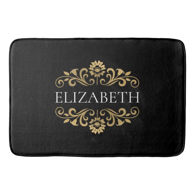 Alfombrilla De Baño Elegante Monograma Black Gold Bath Mat (Anverso)