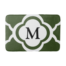 Alfombrilla De Baño Elegante Monograma de Cuatrefoil Verde