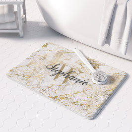 Alfombrilla De Baño Elegante Monograma de letra con Mármol Blanco y Do