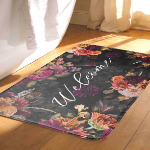 Alfombrilla De Baño Elegante monograma floral naranja fucsia