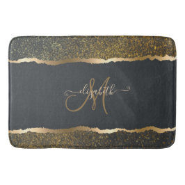 Alfombrilla De Baño Elegante Monograma Moderno con Toque de Oro
