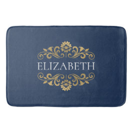Alfombrilla De Baño Elegante Monograma Navy Blue Gold Bath Mat