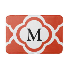 Alfombrilla De Baño Elegante Monograma Patrón de Cuatrefoil Naranja