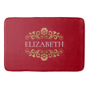 Alfombrilla De Baño Elegante Monograma Red Gold Bath Mat