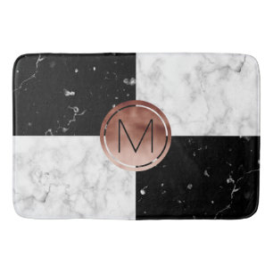Alfombrilla De Baño Elegante monograma rosa de mármol blanco negro do