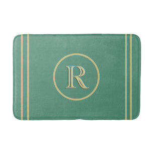 Alfombrilla De Baño Elegante Monograma Sofisticado de Oro Verde