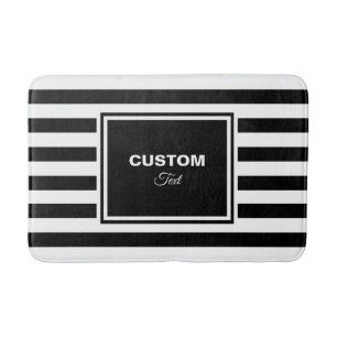 Alfombrilla De Baño Elegante Monograma Tira Negra Blanca de Moda