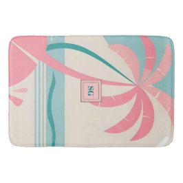 Alfombrilla De Baño Elegante monograma verde azulado rosa tropical Min
