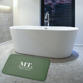 Alfombrilla De Baño Elegante Monograma Verde Moderno Iniciales y Nombr