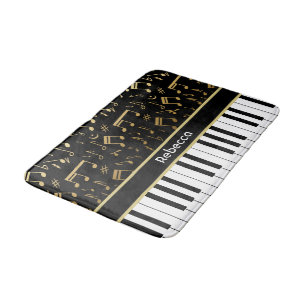 Alfombrilla De Baño Elegante música dorada nota teclas de piano