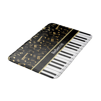 Alfombrilla De Baño Elegante música dorada nota teclas de piano