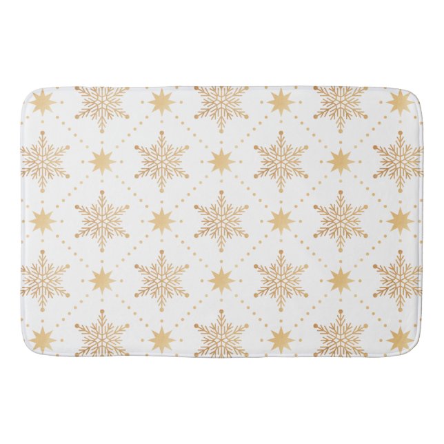 Alfombrilla De Baño Elegante Navidades Faux Gold Snowflakes Patttern (Anverso)