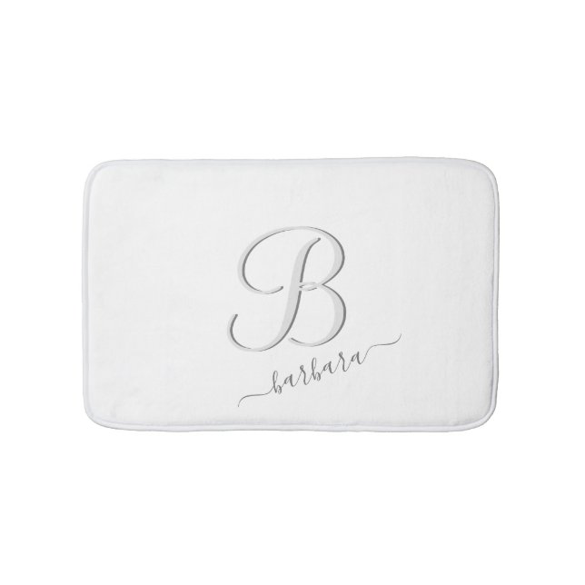 Alfombrilla De Baño Elegante nombre de monograma Personalizado blanco (Anverso)