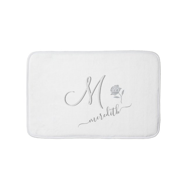 Alfombrilla De Baño Elegante nombre de monograma Personalizado blanco (Anverso)