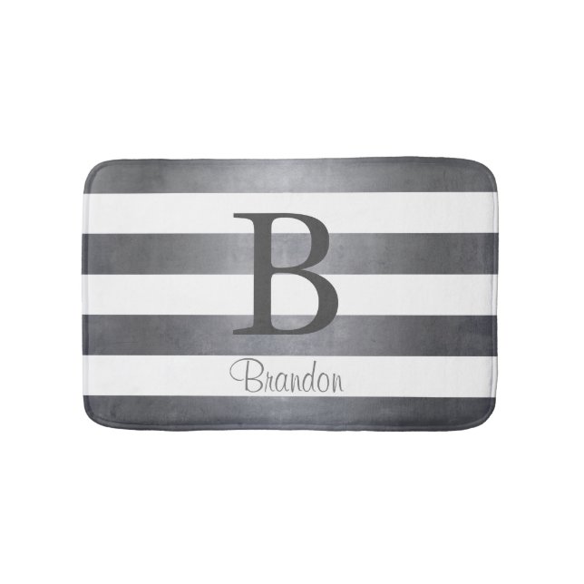 Alfombrilla De Baño Elegante nombre monograma rayado Gris (Anverso)