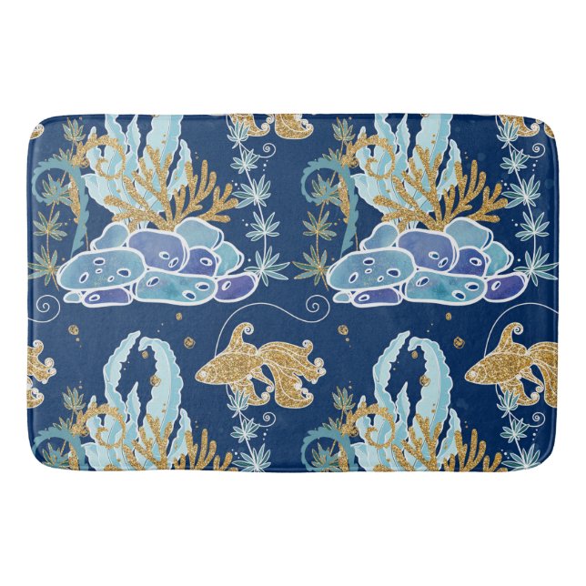 Alfombrilla De Baño Elegante océano Purpurina azul Aqua Turquoise Gold (Anverso)
