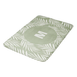Alfombrilla De Baño Elegante Palm Leaves Leche Oliva Verde Personaliza