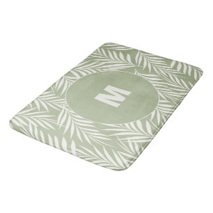 Alfombrilla De Baño Elegante Palm Leaves Leche Oliva Verde Personaliza