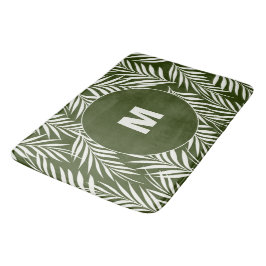 Alfombrilla De Baño Elegante Palm Leaves Oscuras Verde Monogramado