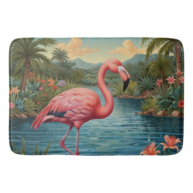 Alfombrilla De Baño Elegante paraíso tropical flamingo rosa (Anverso)