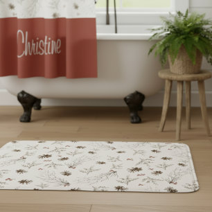 Alfombrilla De Baño Elegante patrón de acuarela de bosque con Winterbe